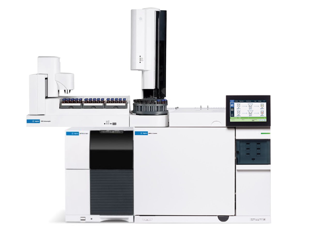 Agilent 5977B GC/MSD System with 8890 Gas Chromatograph and 7693A Automatic Liquid Sampler, reliable gas chromatography-mass spectrometry solution for environmental testing, food safety analysis, pharmaceutical research, forensic toxicology, and industrial chemical applications.