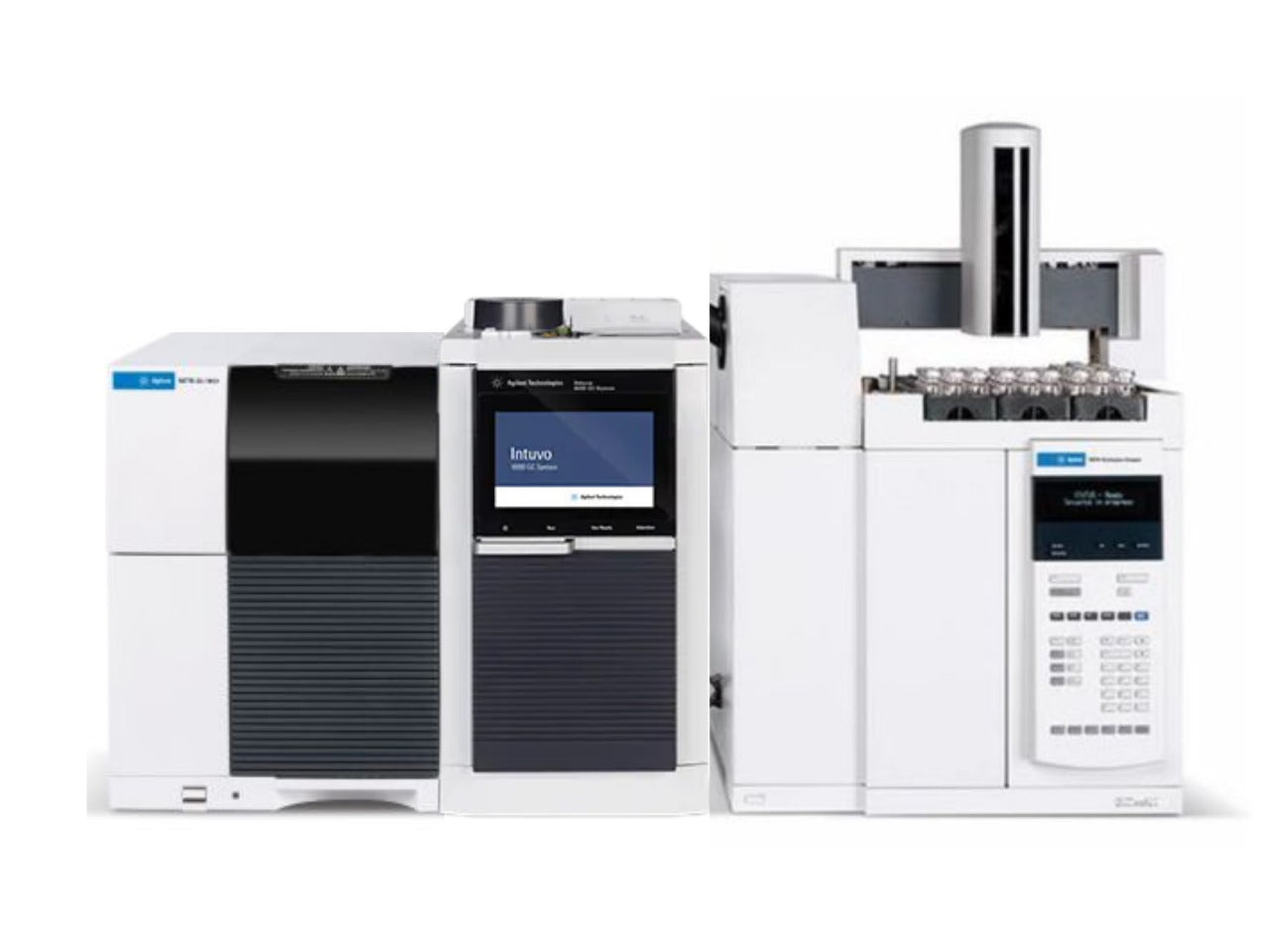 Agilent 5977B GC/MSD System with Intuvo 9000 Gas Chromatograph and 7697A Headspace Sampler, innovative gas chromatography-mass spectrometry platform for environmental monitoring, food safety testing, pharmaceutical research, forensic toxicology, and industrial chemical analysis.