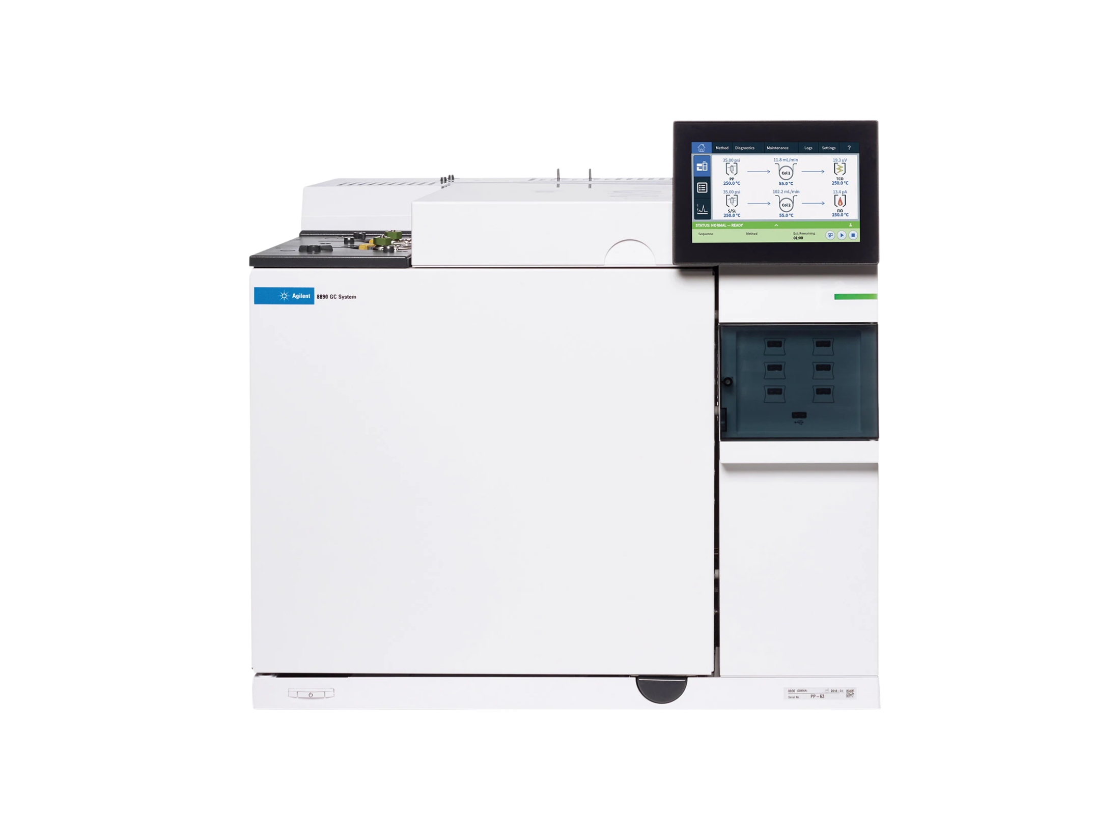 Agilent 8890 Gas Chromatography (GC) System Advanced Smart GC platform with touchscreen control, remote connectivity, automated diagnostics, and flexible detector/inlet configurations for environmental, food, pharmaceutical, petrochemical, and forensic applications.