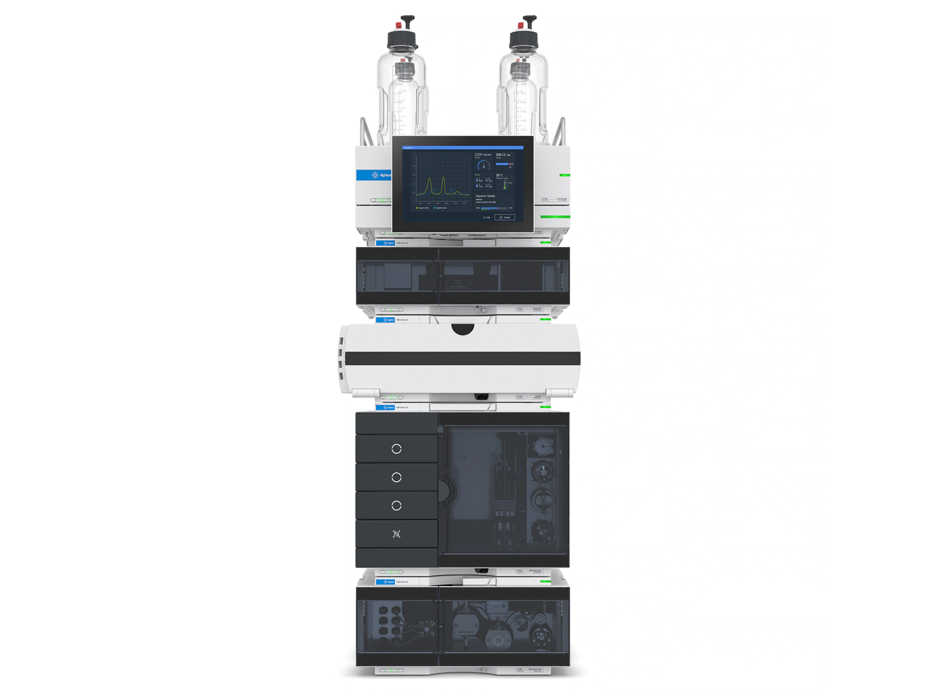 Agilent 1260 Infinity II GPC/SEC HPLC System with RI Detector modular chromatography platform for polymer and biopolymer molecular weight distribution and structural analysis in pharmaceutical, polymer, food, and research laboratories.