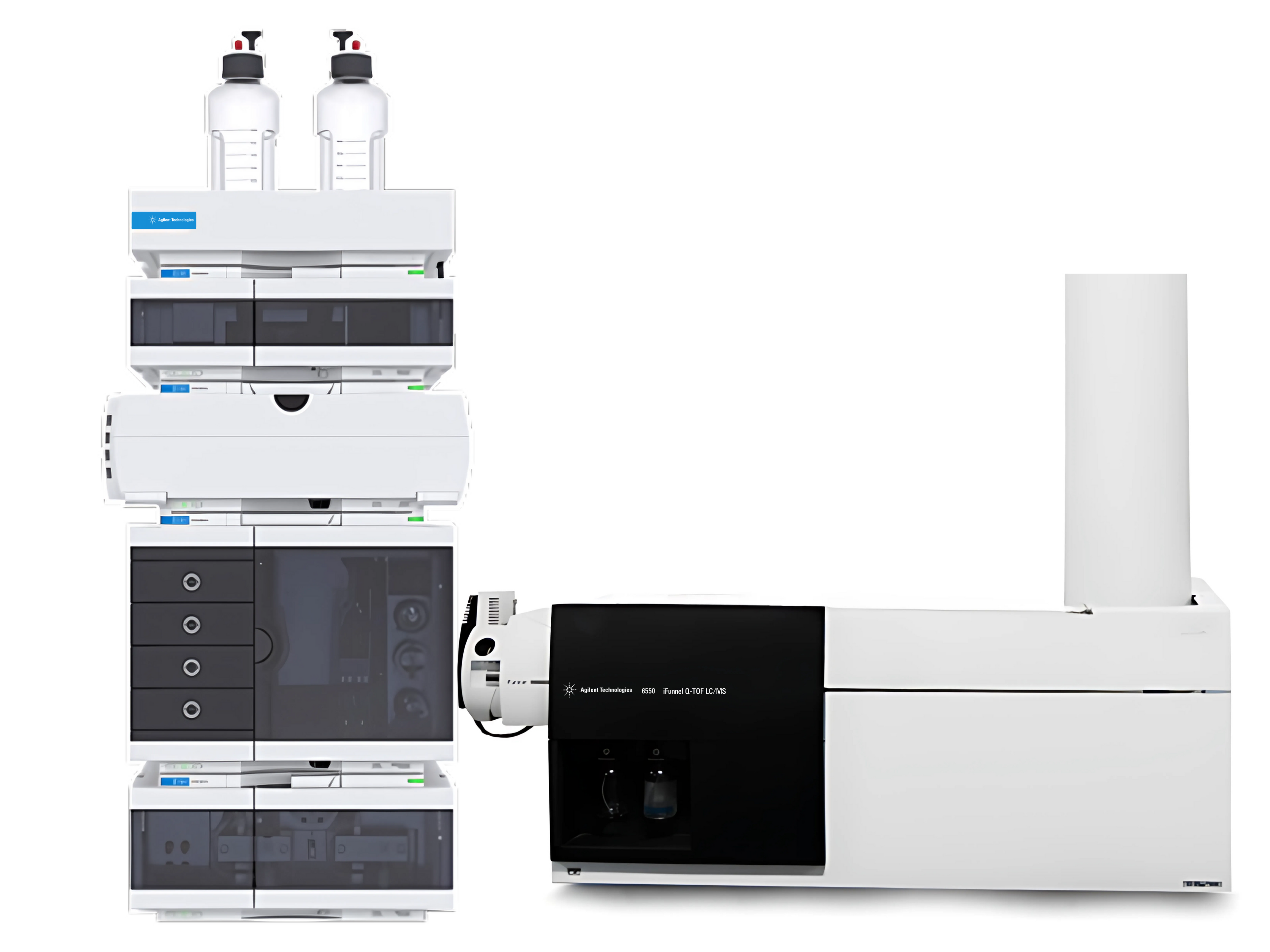 Agilent 6550 iFunnel Q-TOF LC/MS with 1260 Infinity II LC high-resolution, accurate-mass quadrupole time-of-flight LC-MS system with iFunnel technology and Infinity II UHPLC for proteomics, metabolomics, pharmaceutical, and environmental research.