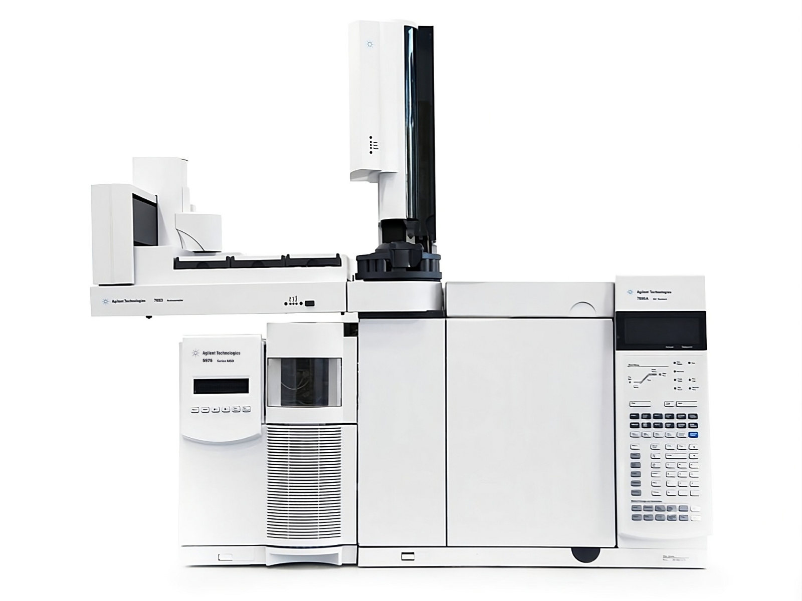 Agilent 6890N Gas Chromatograph with 5975 Inert Mass Selective Detector (G3171A) and 7683 Liquid Autosampler, robust GC-MS system for environmental testing, food safety analysis, pharmaceutical research, forensic toxicology, and industrial chemical applications.

