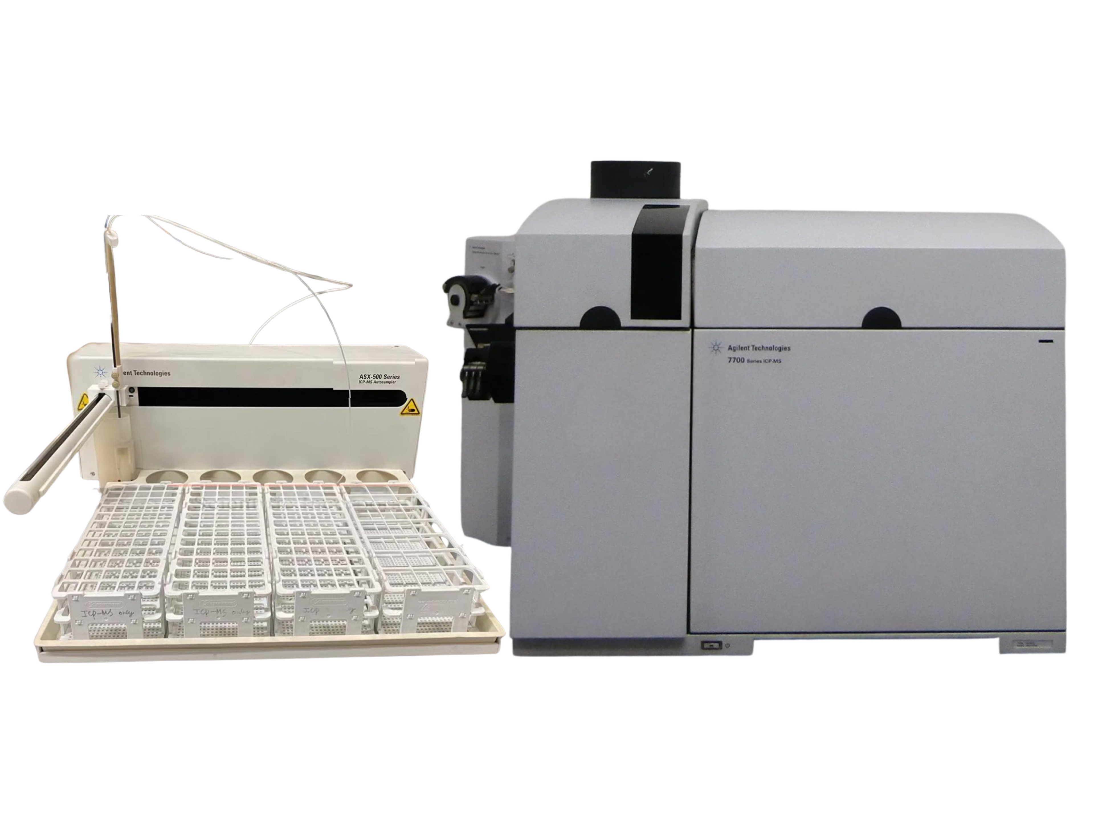 Agilent 7700e Quadrupole ICP-MS with ASX-500 Autosampler for high-throughput trace elemental analysis in environmental, food, and clinical laboratories