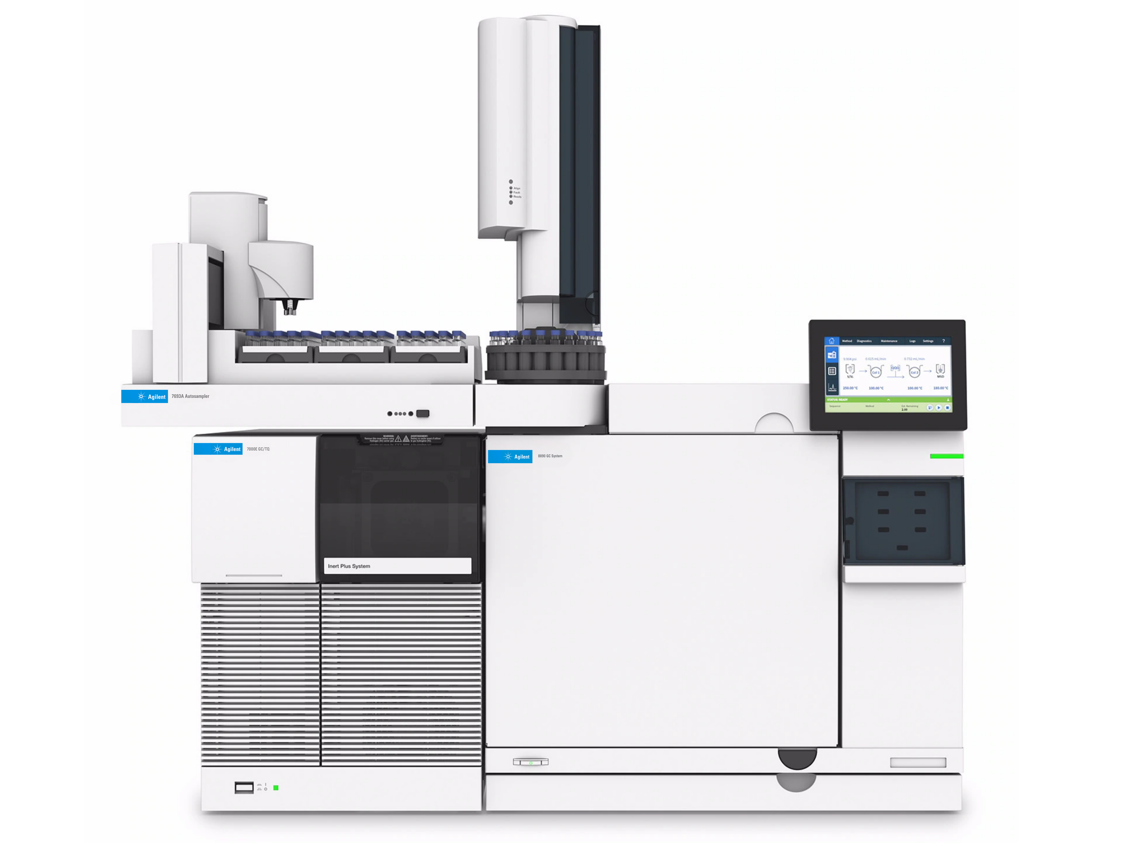 Agilent 8890 Gas Chromatograph with 7000E Triple Quadrupole GC/MS/MS and 7693A Autosampler, high-sensitivity triple quadrupole GC-MS/MS system for environmental testing, food safety analysis, pharmaceutical research, forensic toxicology, and industrial chemical applications.
