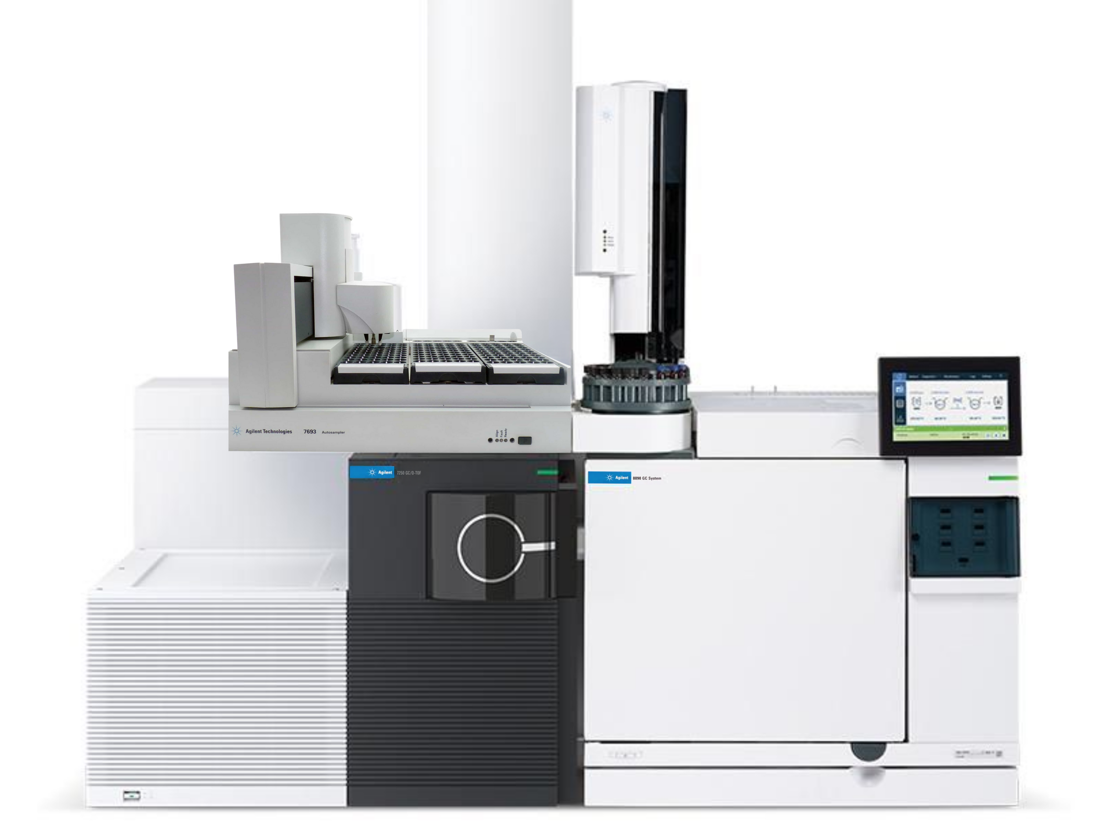 Agilent 8890 Gas Chromatograph with 7250 GC/Q-TOF High Resolution Accurate Mass (HRAM) GC-MS and 7693A Autosampler, high-precision GC-MS system for environmental testing, food safety analysis, pharmaceutical research, forensic toxicology, and complex industrial chemical applications.
