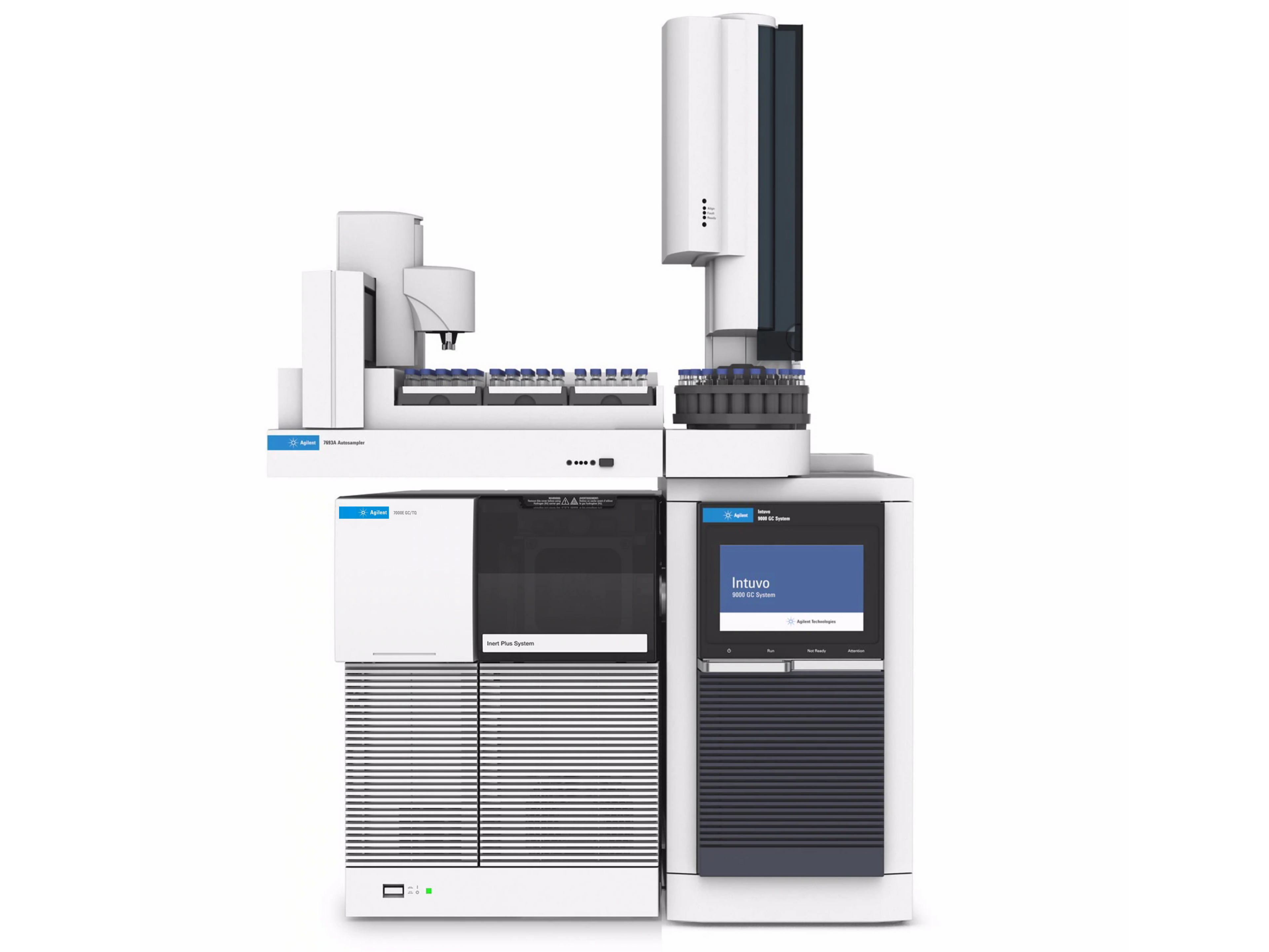 Agilent Intuvo 9000 GC with 7000E Triple Quadrupole GC/MS/MS and 7693A Autosampler – high-sensitivity gas chromatograph mass spectrometer for environmental, food safety, pharmaceutical, and forensic testing applications.