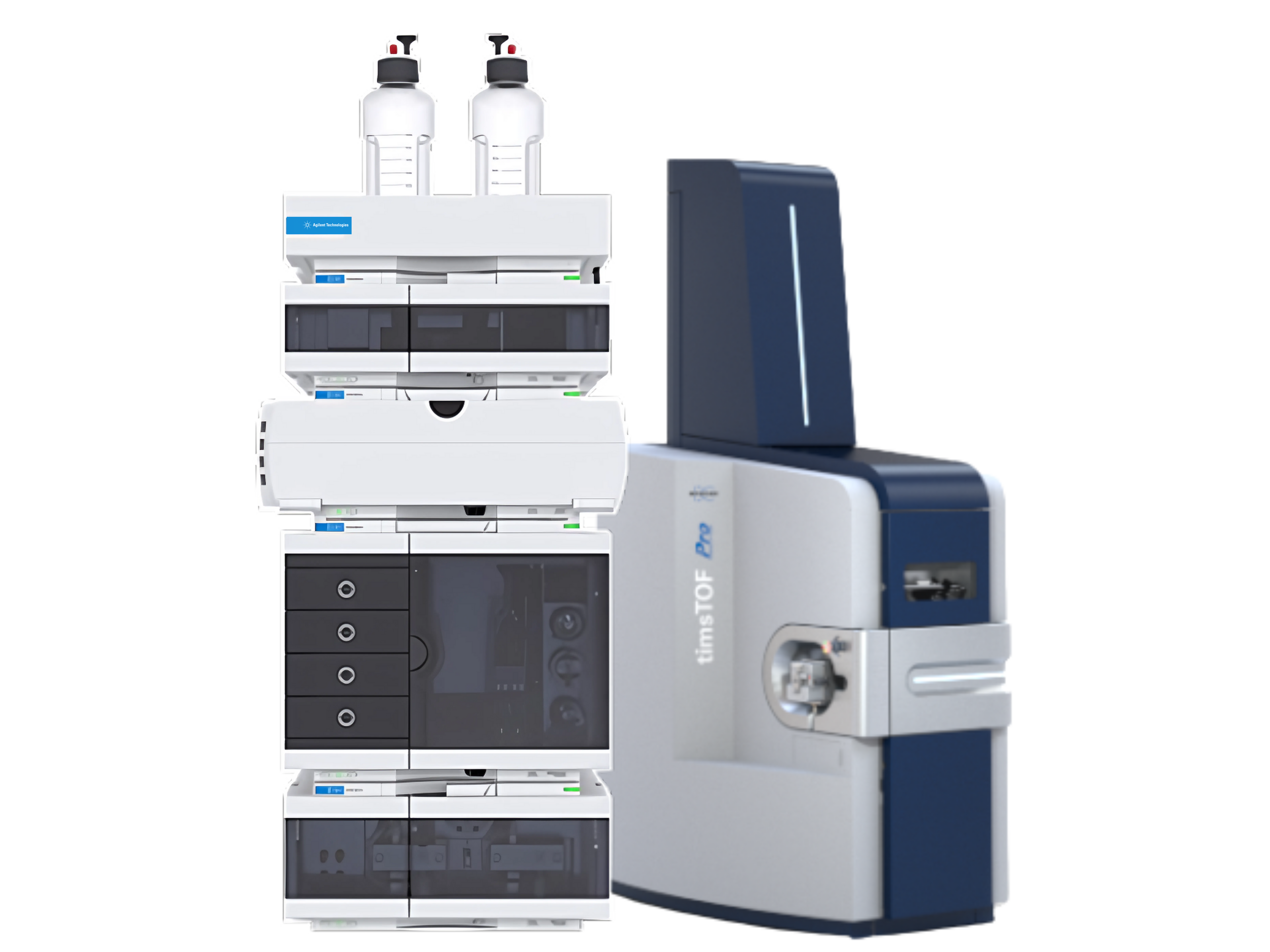 Bruker timsTOF Pro with Agilent 1290 Infinity II LC  advanced trapped ion mobility QTOF LC-MS/MS system with PASEF technology for proteomics, pharmaceutical research, and biomarker discovery.