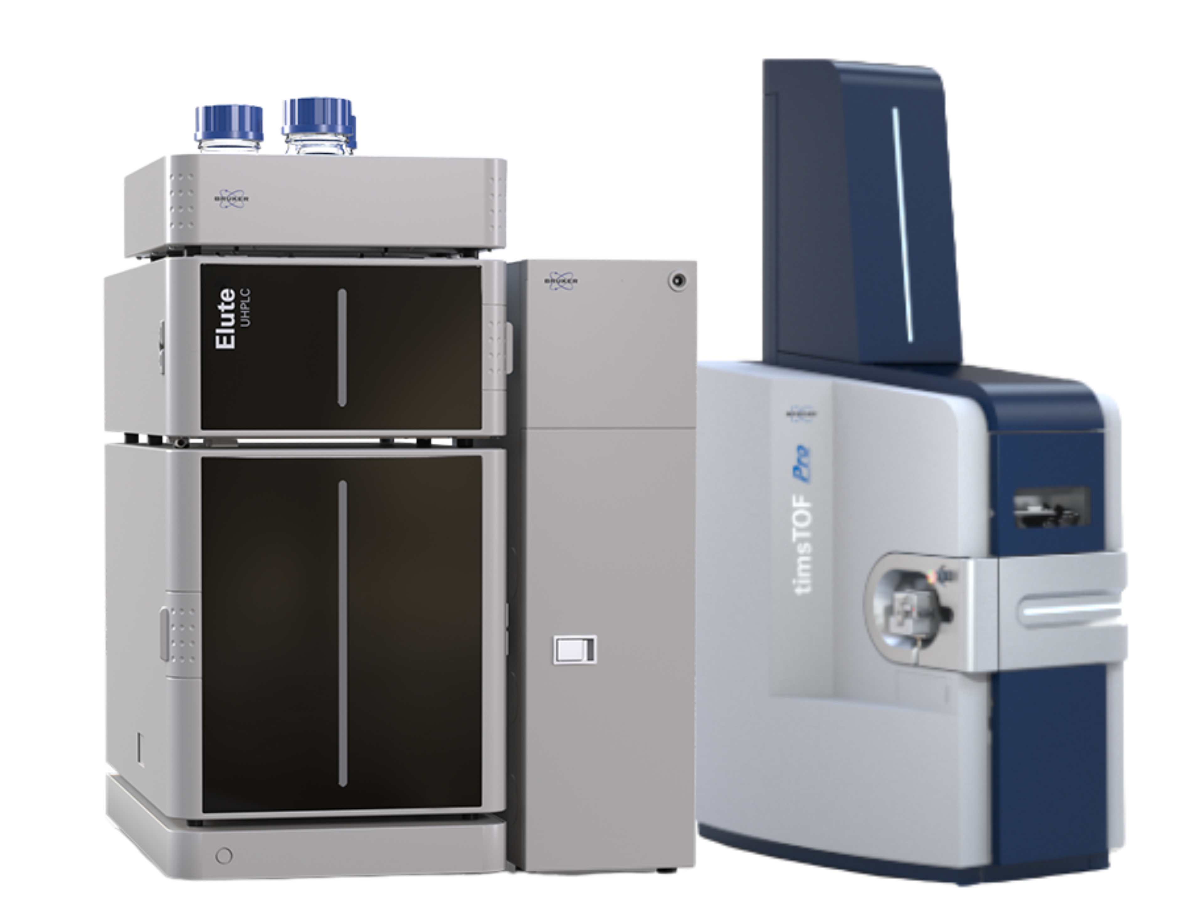 Bruker timsTOF Pro with Elute UHPLC high-resolution trapped ion mobility QTOF LC-MS/MS system with PASEF technology for proteomics, biomarker discovery, and pharmaceutical research.