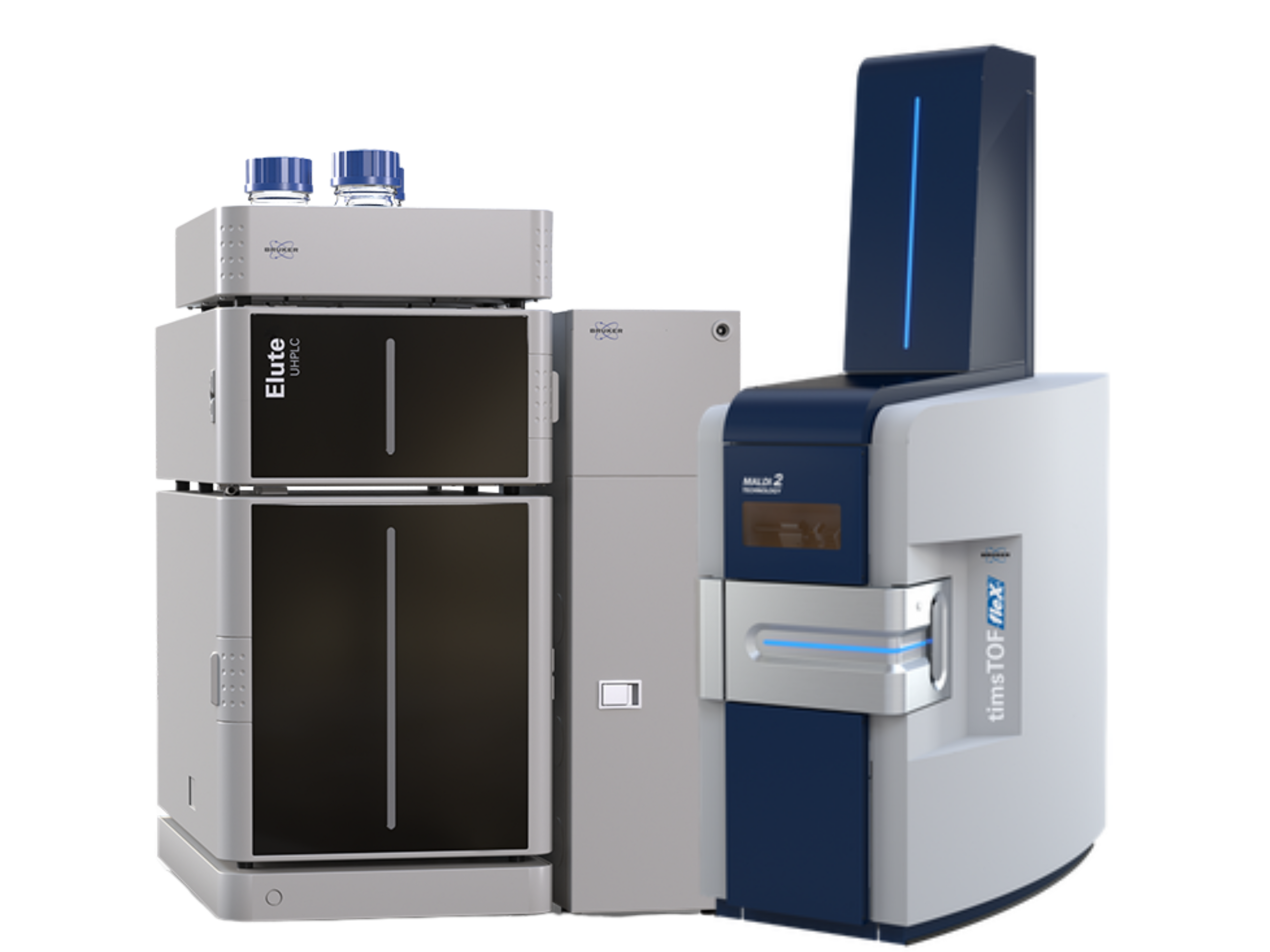 Bruker timsTOF fleX MALDI-2 with Elute UHPLC  hybrid 4D LC-QTOF/MS system combining ultra-high-resolution LC-MS/MS proteomics with MALDI-2 imaging for spatial omics, biomarker discovery, and pharmaceutical research.