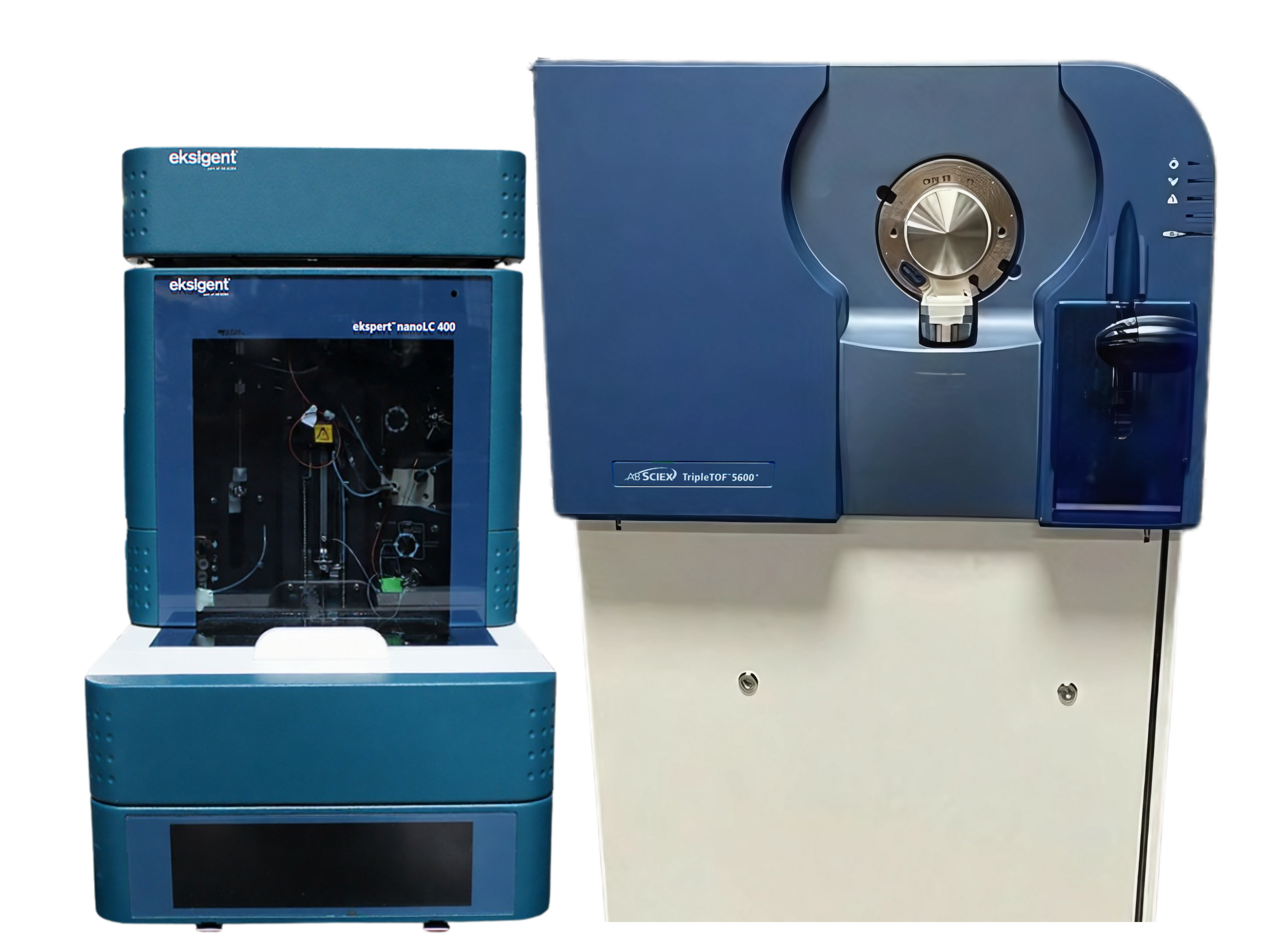 SCIEX TripleTOF 5600+ LC-MS/MS with Eksigent nanoLC 400  high-resolution QTOF mass spectrometry system for proteomics, metabolomics, pharmaceutical discovery, and translational research applications.