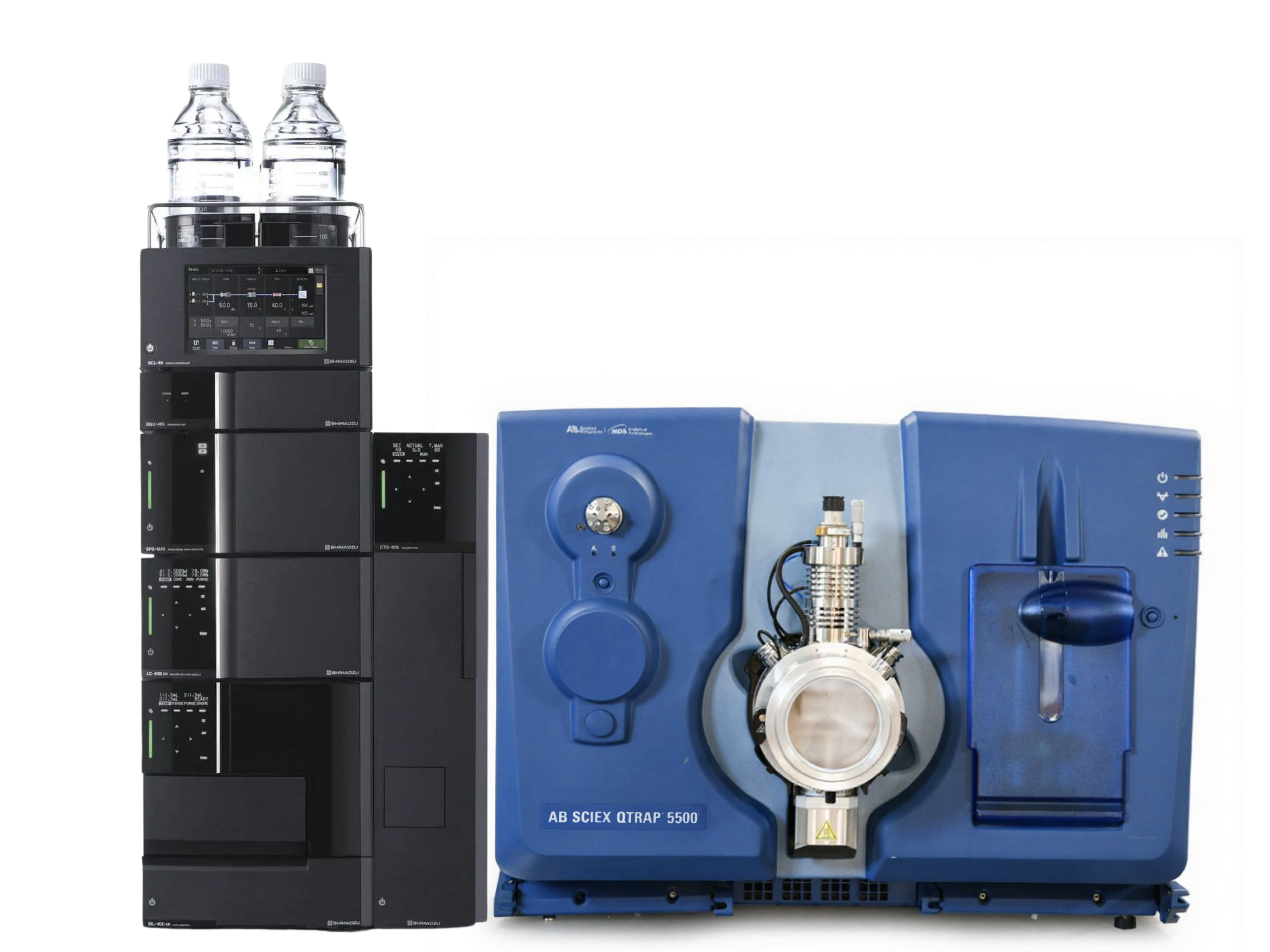 SCIEX QTRAP 5500 LC-MS/MS with Shimadzu Nexera UHPLC – ultra-fast hybrid triple quadrupole linear ion trap LC-MS/MS system for high-sensitivity quantitation and qualitative analysis in pharmaceutical, food safety, environmental, and clinical applications.