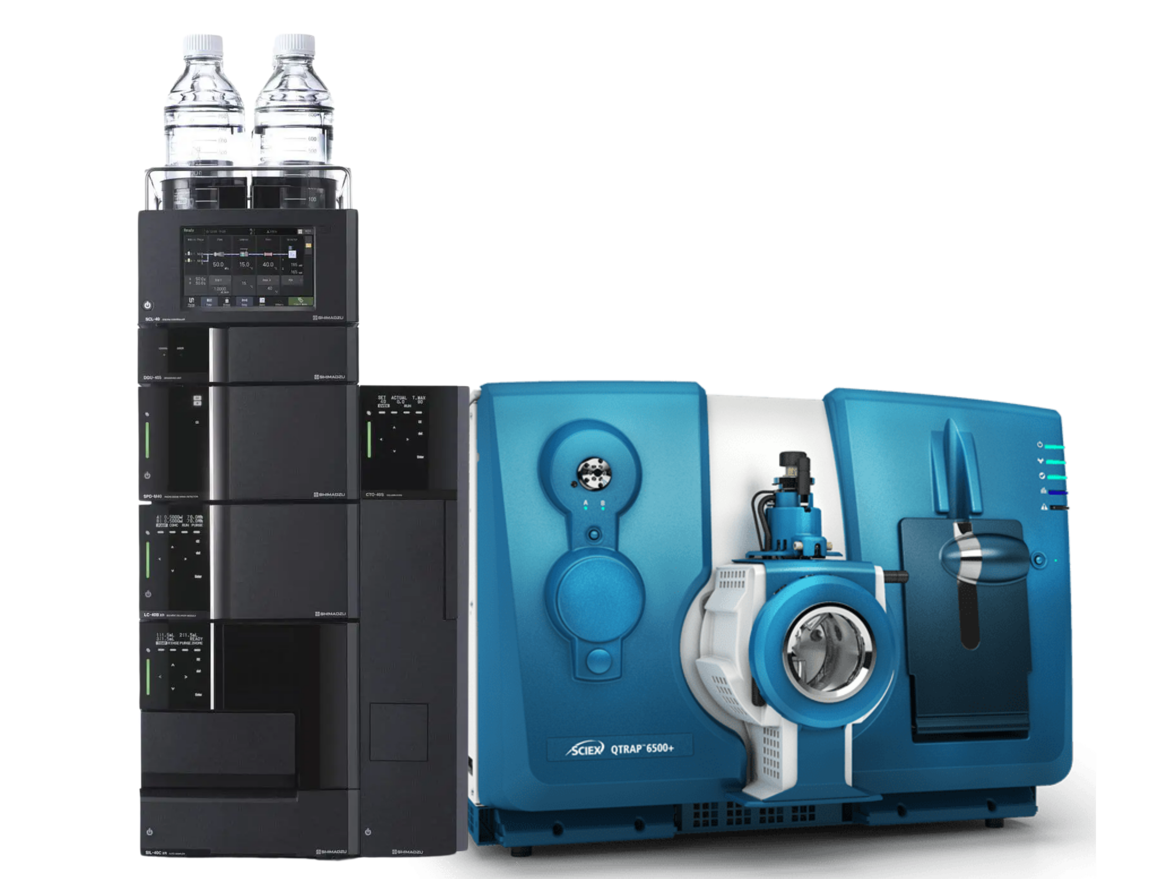 SCIEX QTRAP 6500+ LC-MS/MS with Shimadzu Nexera UHPLC  ultra-sensitive high-throughput triple quadrupole linear ion trap system for pharmaceutical bioanalysis, clinical research, food safety, and environmental applications.