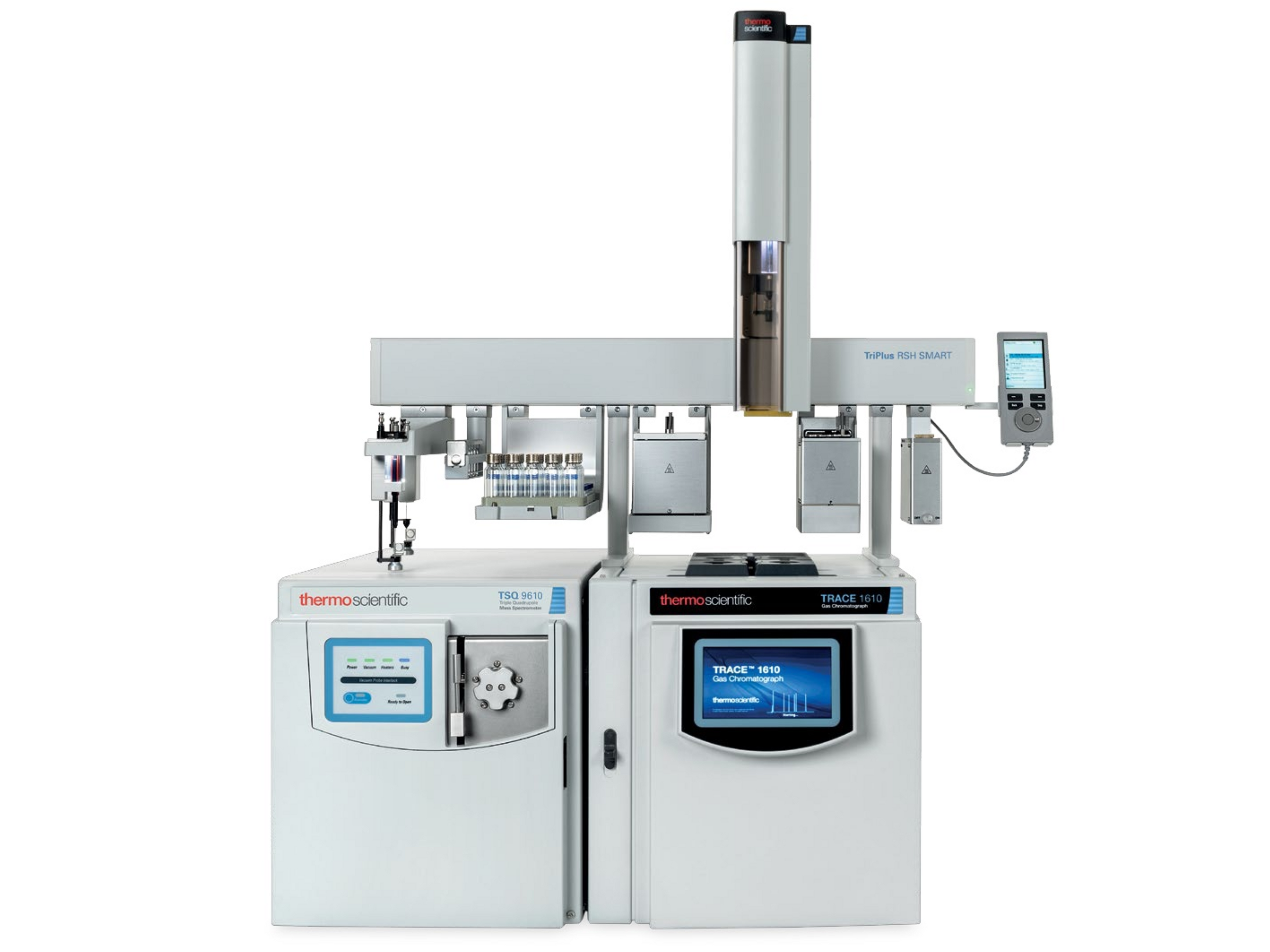 Thermo Scientific TRACE 1610 Gas Chromatograph with TSQ™ 9610 Triple Quadrupole GC-MS and TriPlus RSH Autosampler, advanced triple quadrupole GC-MS platform for environmental monitoring, food safety testing, pharmaceutical research, forensic toxicology, and industrial chemical applications.
