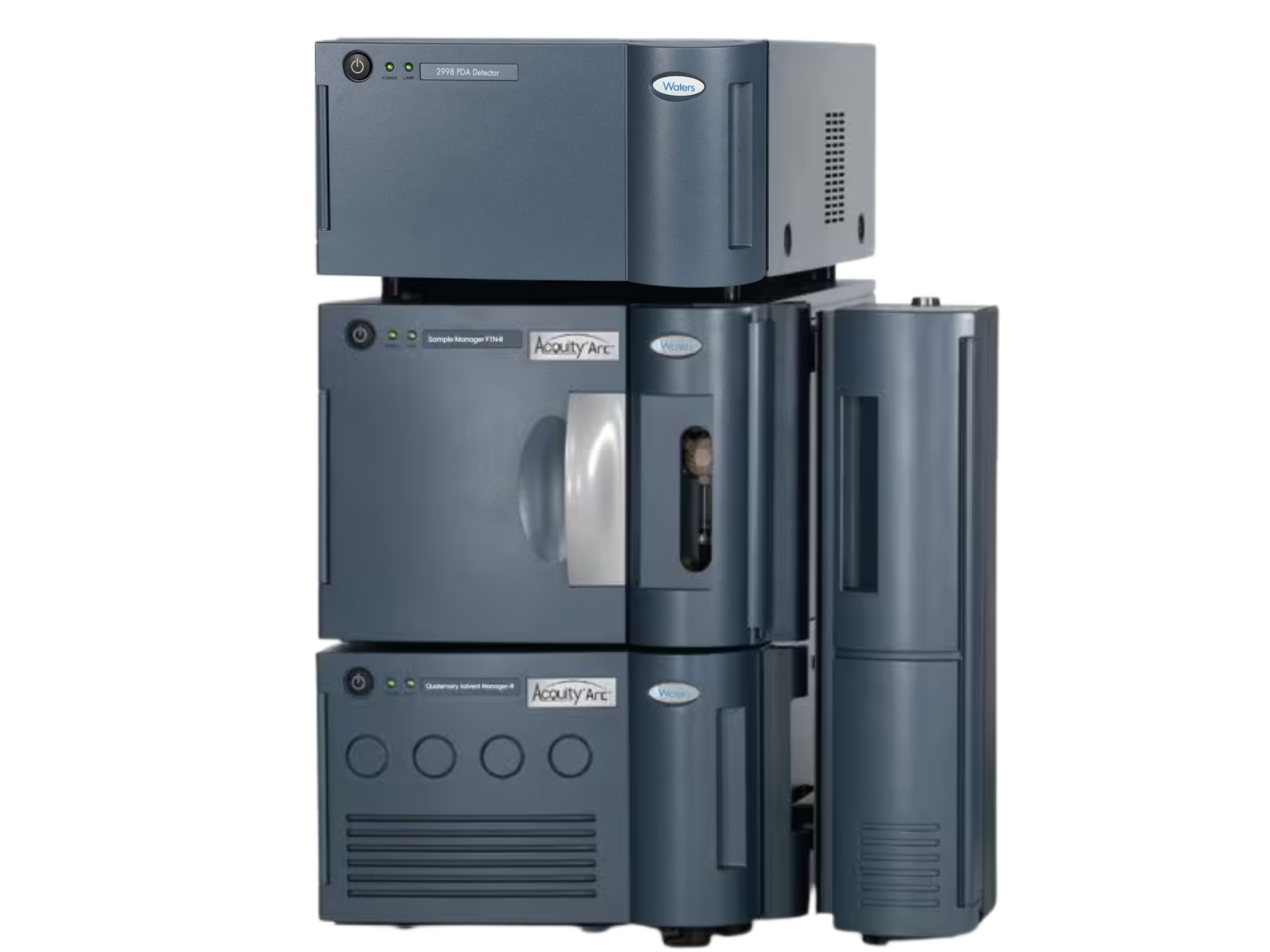 Waters ACQUITY Arc HPLC System with Waters 2998 PDA Detector flexible quaternary HPLC platform for pharmaceutical, food, environmental, clinical, and research laboratories with full spectral photodiode array detection.